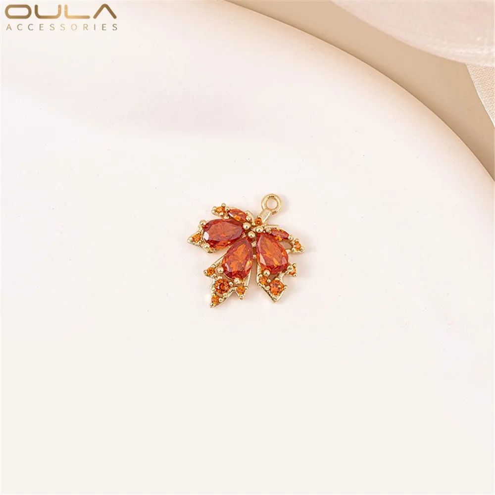 

Best-selling Maple Leaf Pendant 14K, Gold-plated Micro-inlaid Zircon Green and Red Leaf Pendant, Diy Earrings, Necklace Pendant