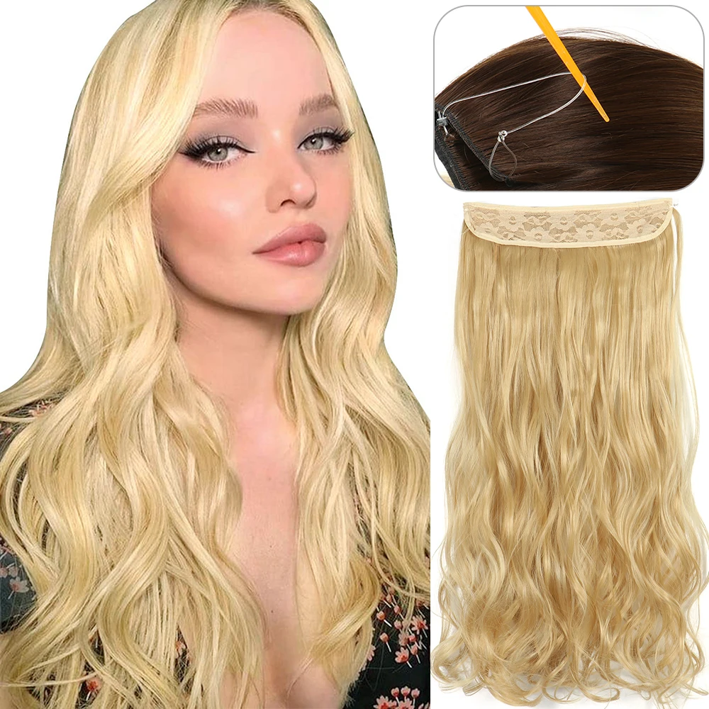 

Synthetic No Clip Invisible Wire Hair Extensions Straight Black Blonde One Piece Hairpiece Hair Extension Hairstyle