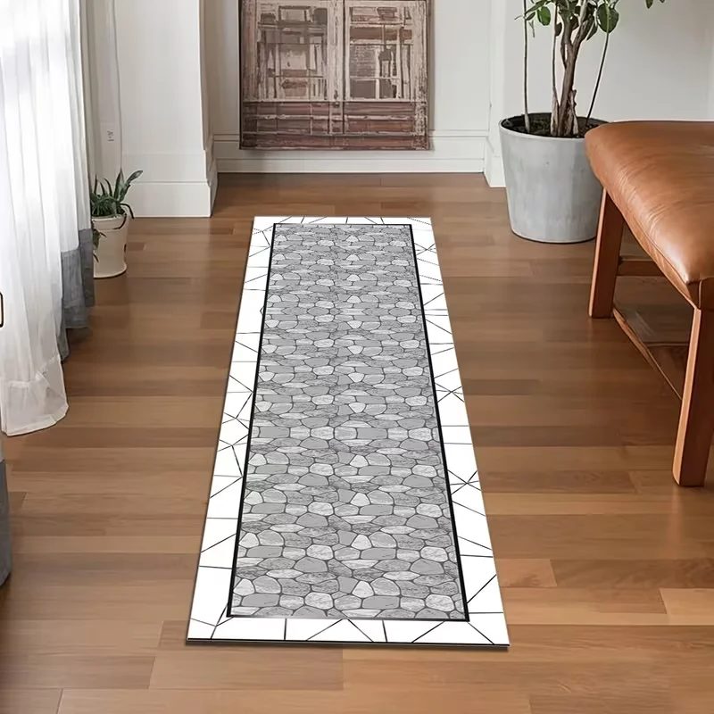 Pastel Light Blue Plaid Runner Rug Minimalist Grid Pattern Non Slip  Carpet Bedside Bedroom Hallway Home Decoration