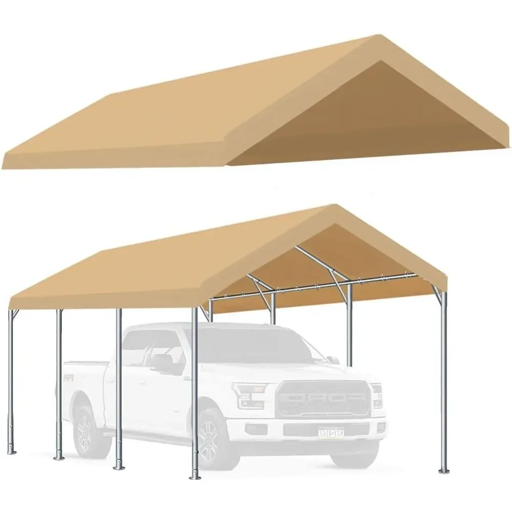 

Car Garage 10'x20' Carport Canopy Tent Garage Only Replacement Top Tarp Car Shelter Cover With Ball Bungee Beige Top Cover Only