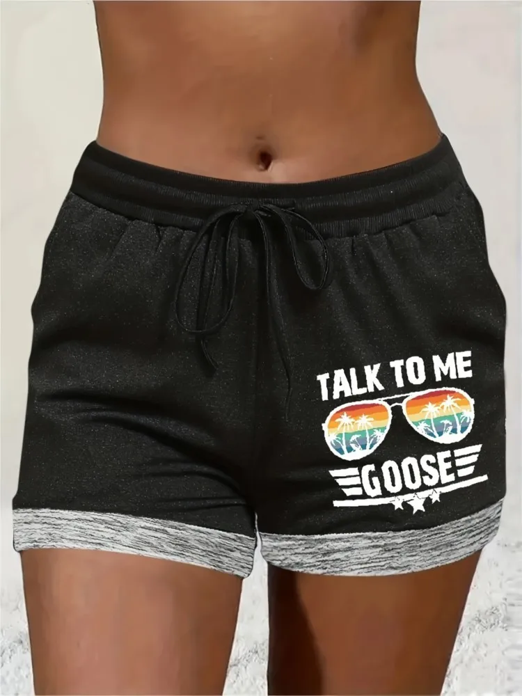

2025 Summer Shorts Women's Printed Shorts Woman Clothing Leisure Sports Fitness Shorts High Waist Drawstring Vacation Beachwear