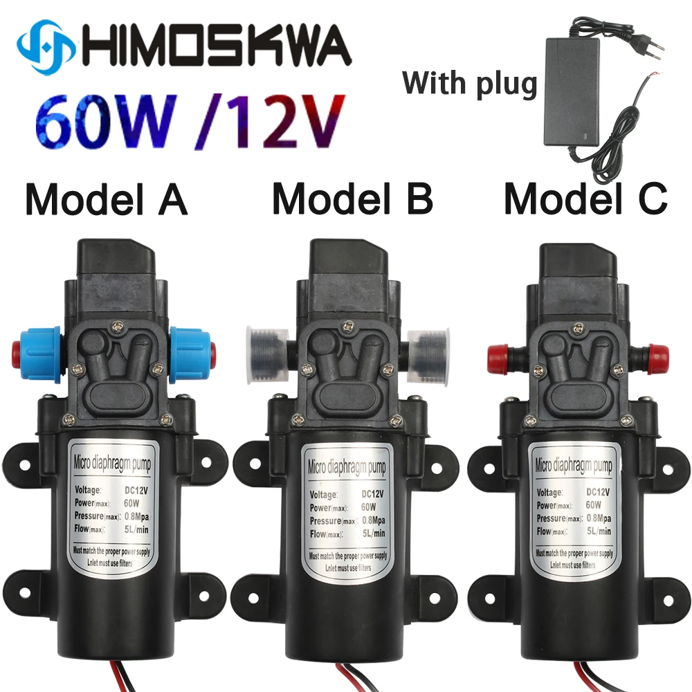 

DC12V 60W микроэлектрический мембранный водяной насос автоматический переключатель 5л/мин высокого давления для автомойки спрей 0,8 МПа 5л/мин
