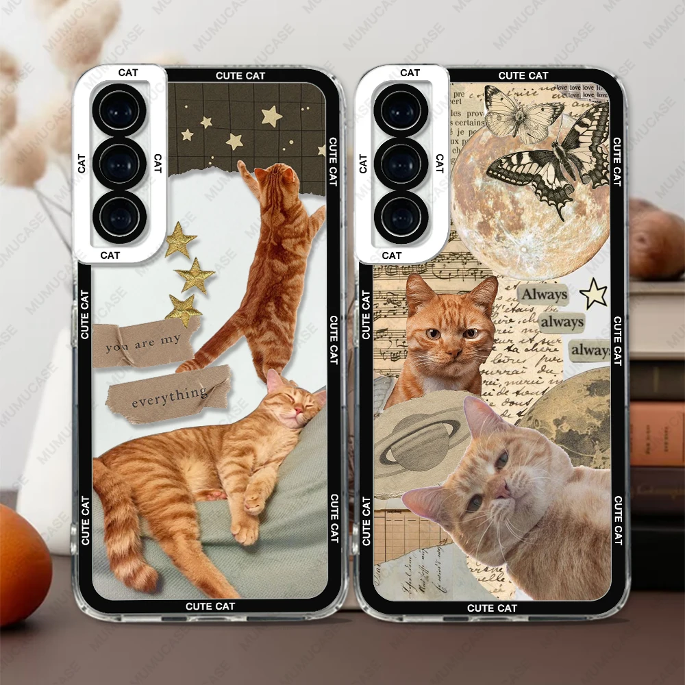 Case For Samsung Galaxy S24 S20 S21 S22 S23 A21s A32 A33 A50 A52 A53 A73 A54 A14 Soft Cover Cute Cat Dog Sticker