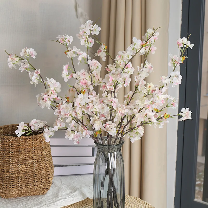 Rama corta de dos puntas de 74CM, rama de flor de cerezo, flor Artificial, adorno interior, recepción de Hotel, decoración de centro comercial