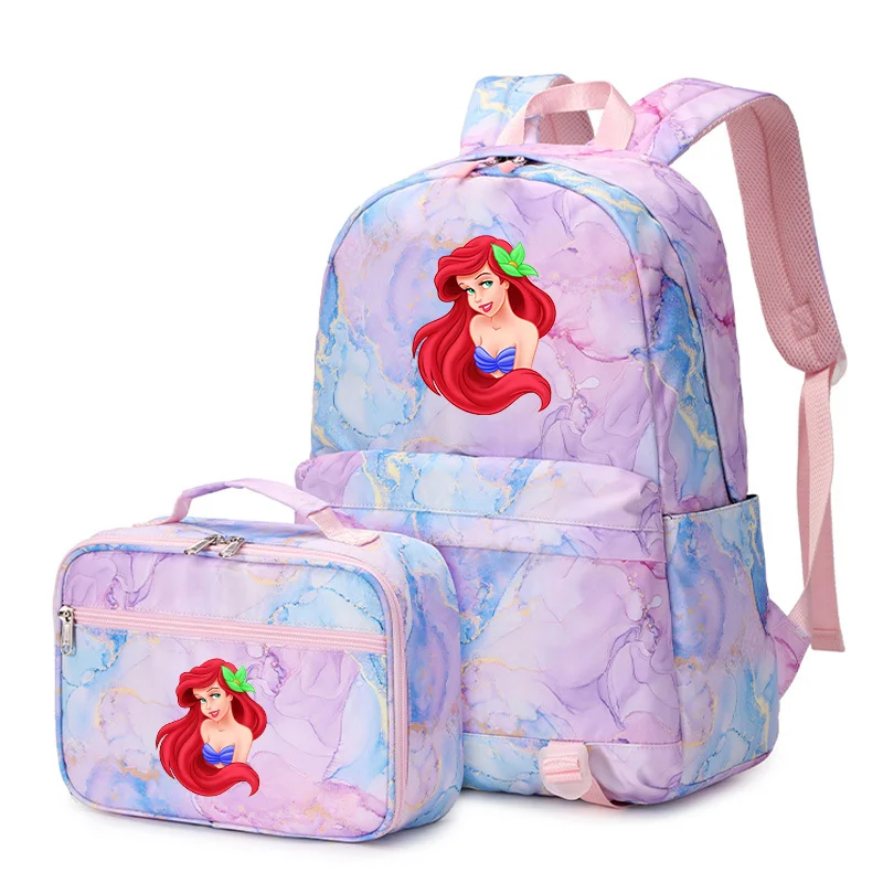 2pcs Disney The Little Mermaid Multi Pocket Backpack With Lunch Bag Rucksack Casual School Bags For Women Men Teenagers Sets