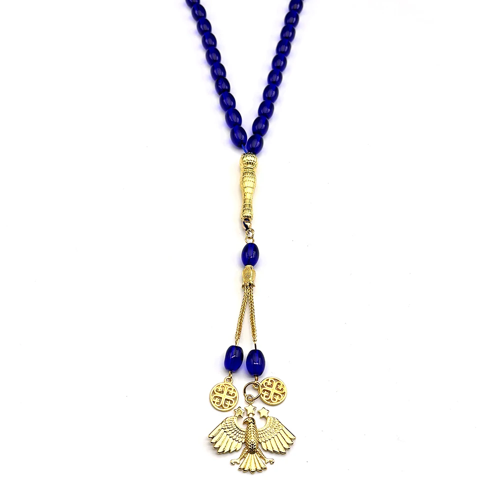 Syrisches Nationalemblem Symbol Adler Sterne Auto-Anhänger Edelstahl Syrien Blaues Glas Ovaler Tasbih Gebetsperlen Kette Schmuck – Detail 5