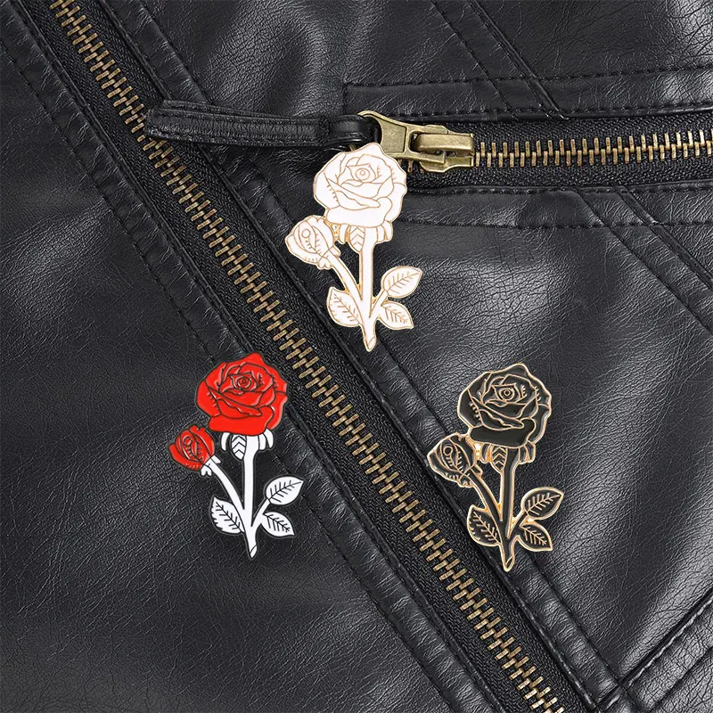 Red Rose Enamel Pin Vintage Gothic Romantic Style Brooch for Jacket Denim Backpack Dark Aesthetic Lovers Daily Wear