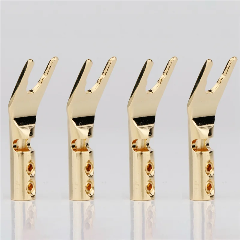 8PCS HIFI Banana Y Spade U/Y Gold Plated Pure Copper Screw Fork HiFi Speaker Spade Connector Plugs-Silver