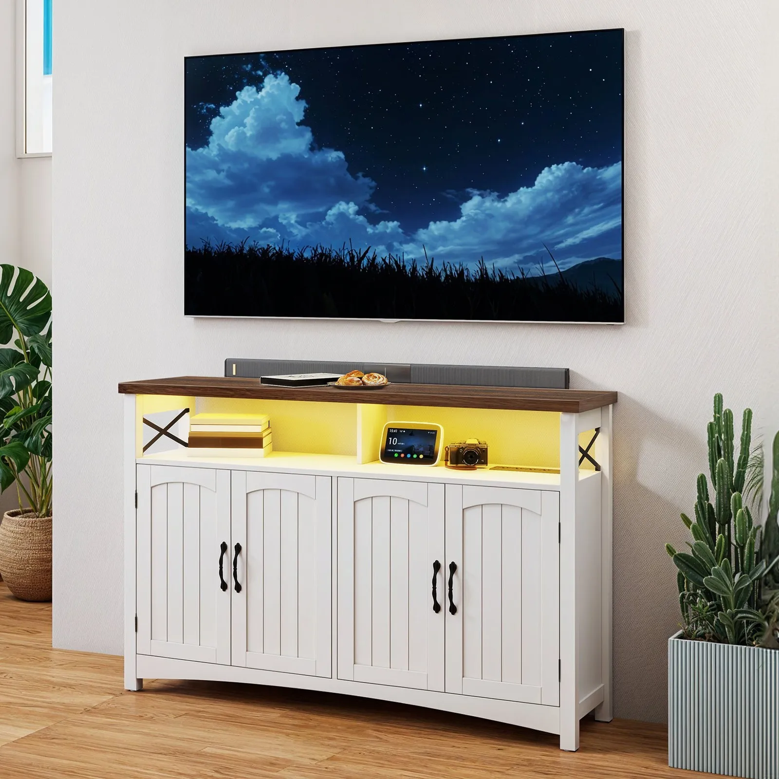 

TV Stand for 60 Inch TVs w/ LED Lights & Power Outlets for Living Room