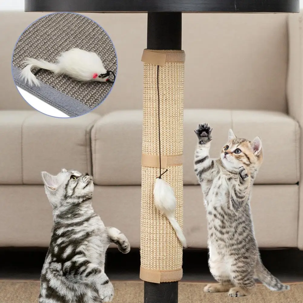 

Table Leg Protector for Cats Natural Sisal Cat Scratcher Pad with Mouse Toy for Furniture Legs Protection Nail for Table