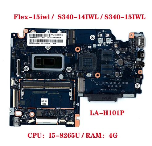 Lot 5B20S42042 For Lenovo IdeaPad Flex-15iwl S340-14IWL S340-15IWL Laptop Motherboard LA-H101P with CPU I5-8265U RAM 4G DDR4