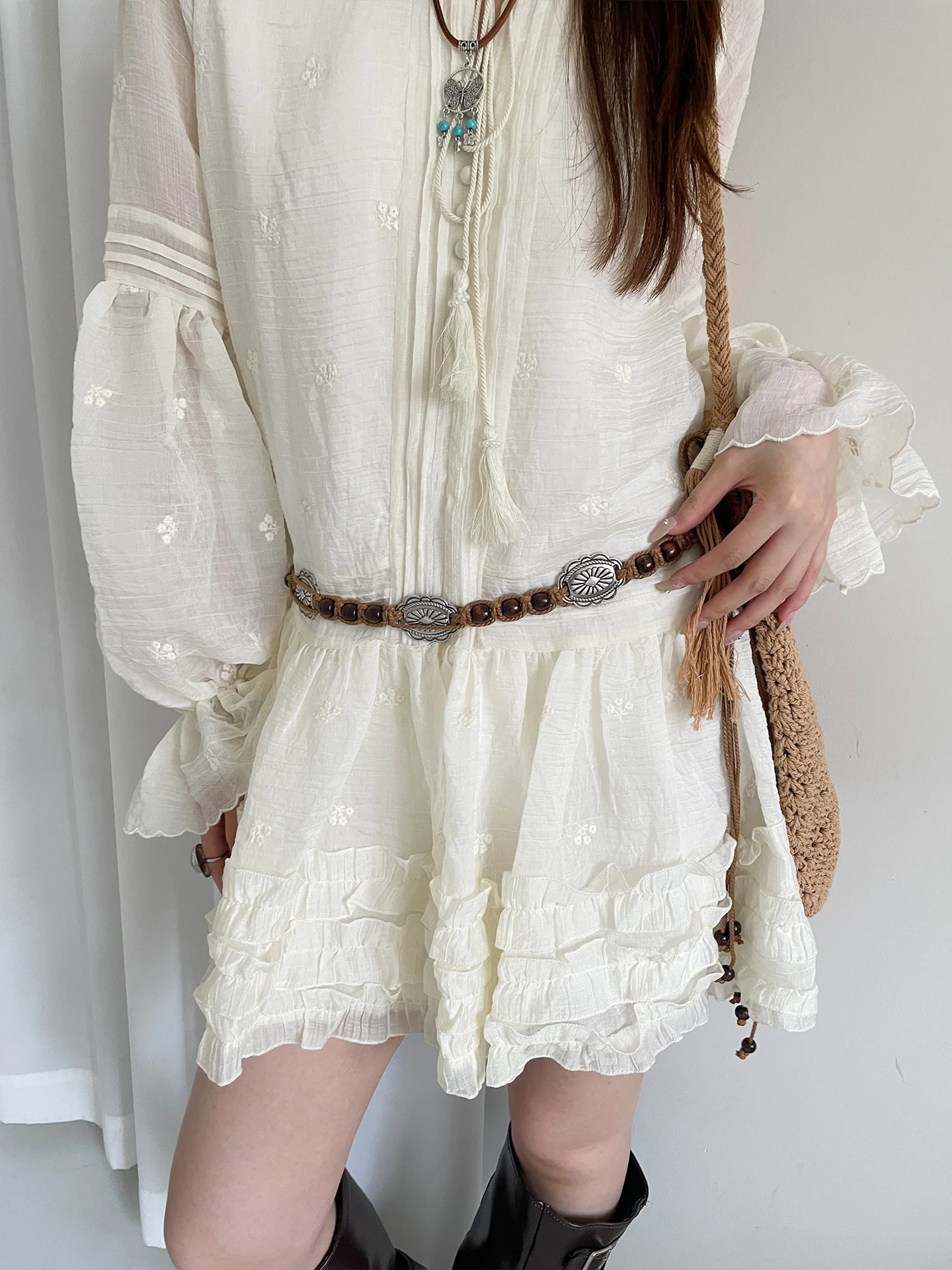 Bohemian Ethnic Style Waist Belt With Wooden Beads For Ladies Thin Waist Rope For Leisure And Vacation