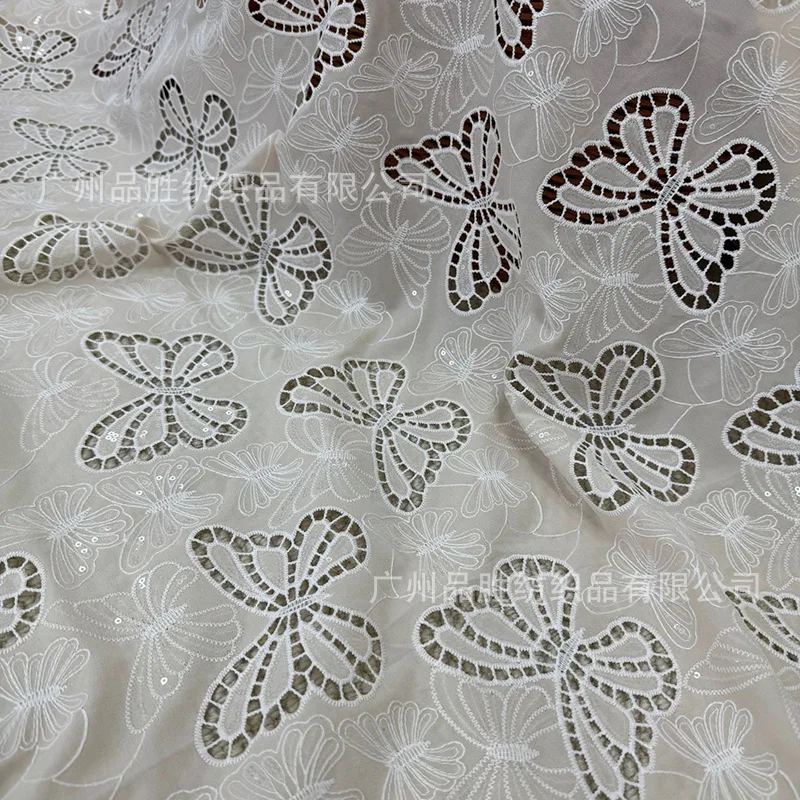 Laser embroidery butterfly embroidery sequined shirt dress cheongsam fabric lace lace fabric embroidered