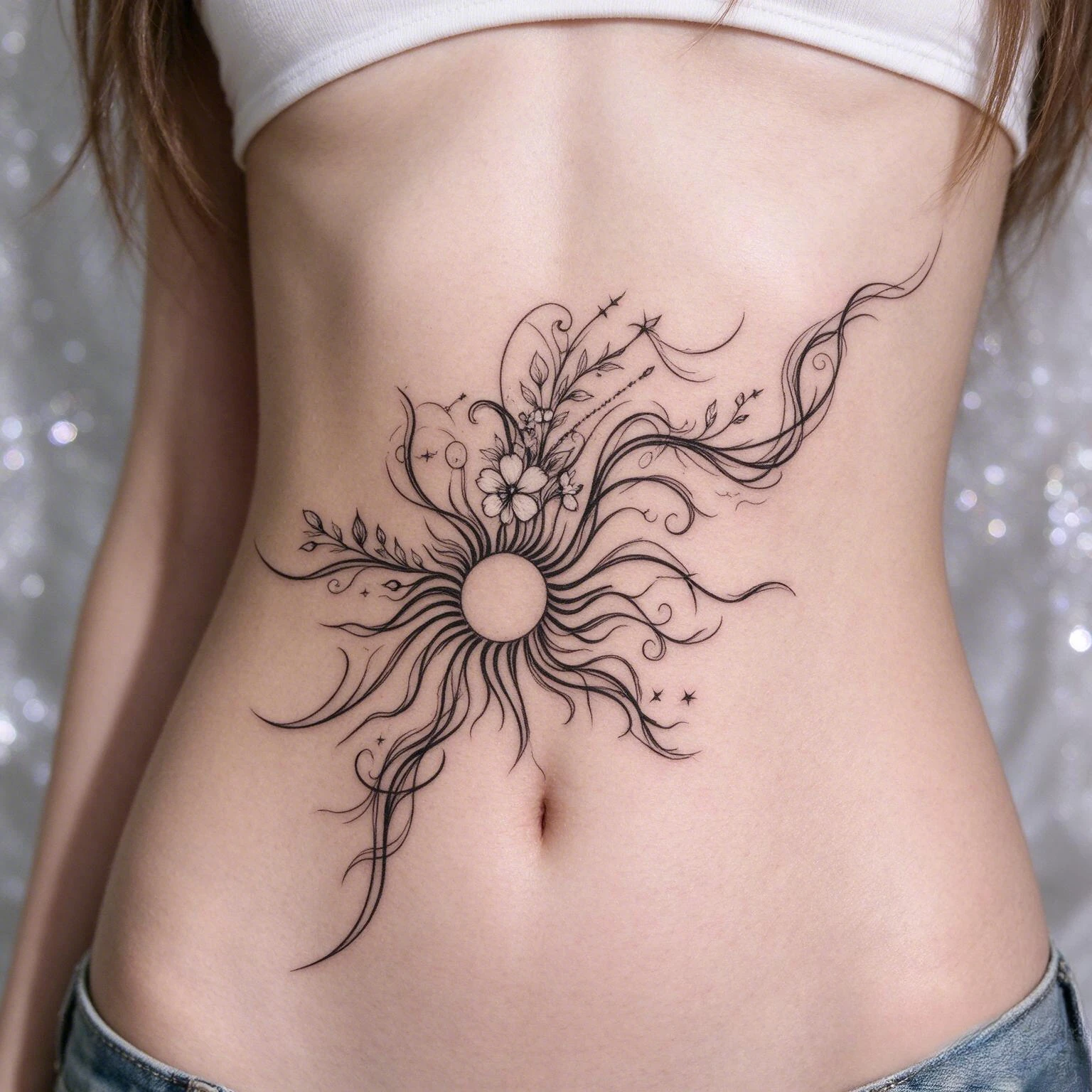 Sun Flower Design Herbal Juice Tattoo Sticker Boho Art Waterproof Temporary Tattoos for Women Ladies Fake Tattoos Style Gifts