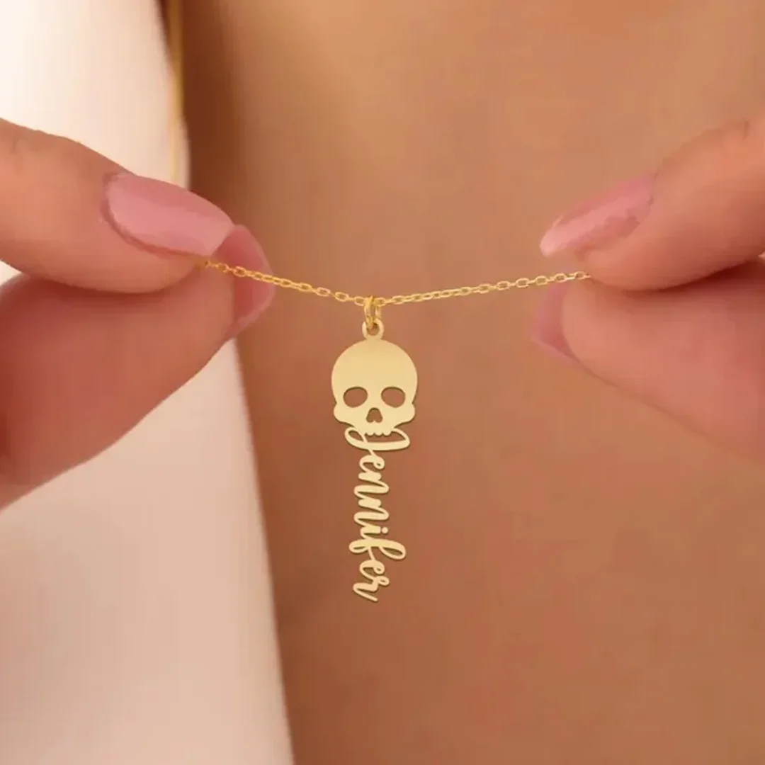 مخصص الجمجمة قلادة شخصية اسم Engrav القوطية نمط داينتي سلسلة مجوهرات فريدة هدية للرجال النساء منفعل الموضة الحاضر