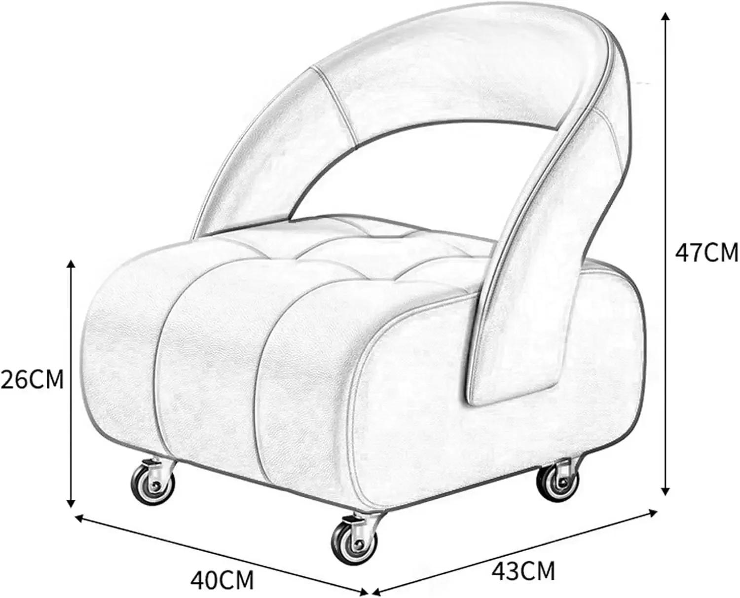 Bench Seat with 360° Caster Wheels, Upholstered Low Stools Ottoman with Back, for Study, Office, Rest Area, Living Room, Bedroom