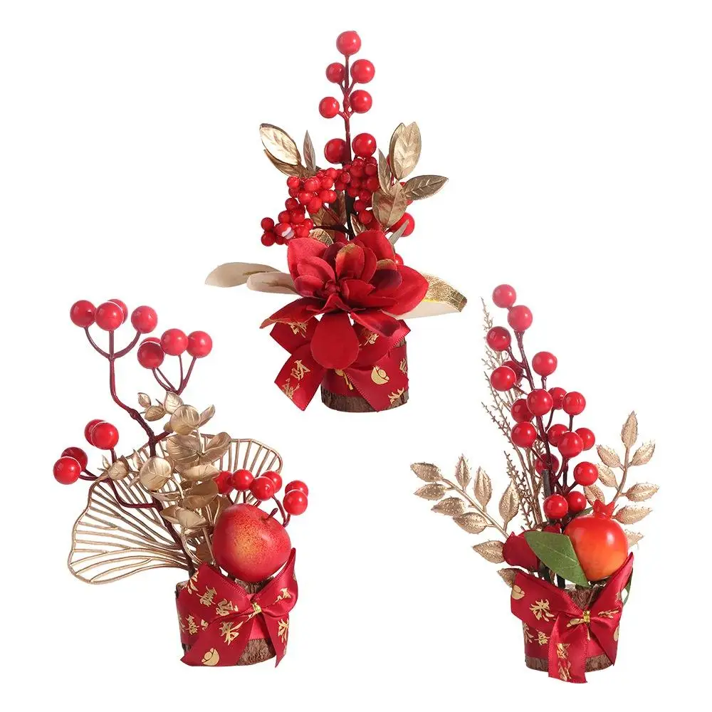 Red Berry Branch Artificial Flowers Plants Pots Good Fortune Good Luck Spring Festival Pots Get Rich Best Wishes New Year Pots