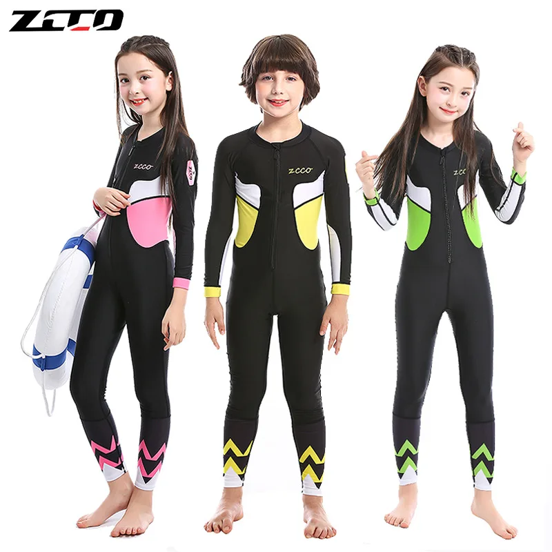 

Kids Full Body Swimsuit Thin Wetsuit Surfing Diving Suit Lycra Dive Skin Rash Guard One Piece Long Sleeve Zip Quick Dry Sunsuit