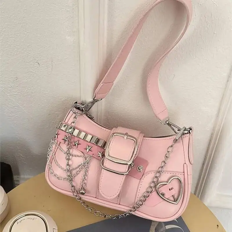 Bloom Haruku Sweet Cool Pink Y2k For Women High Street Chain Underarm Bag Summer Fairy Core Aesthetic Handbag 2025 New