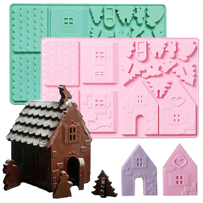 1PC Weihnachten Haus Baustein Schokolade Silikon Form Kuchen Dekoration DIY Lebkuchen Haus Form Kekse Schablone Backen