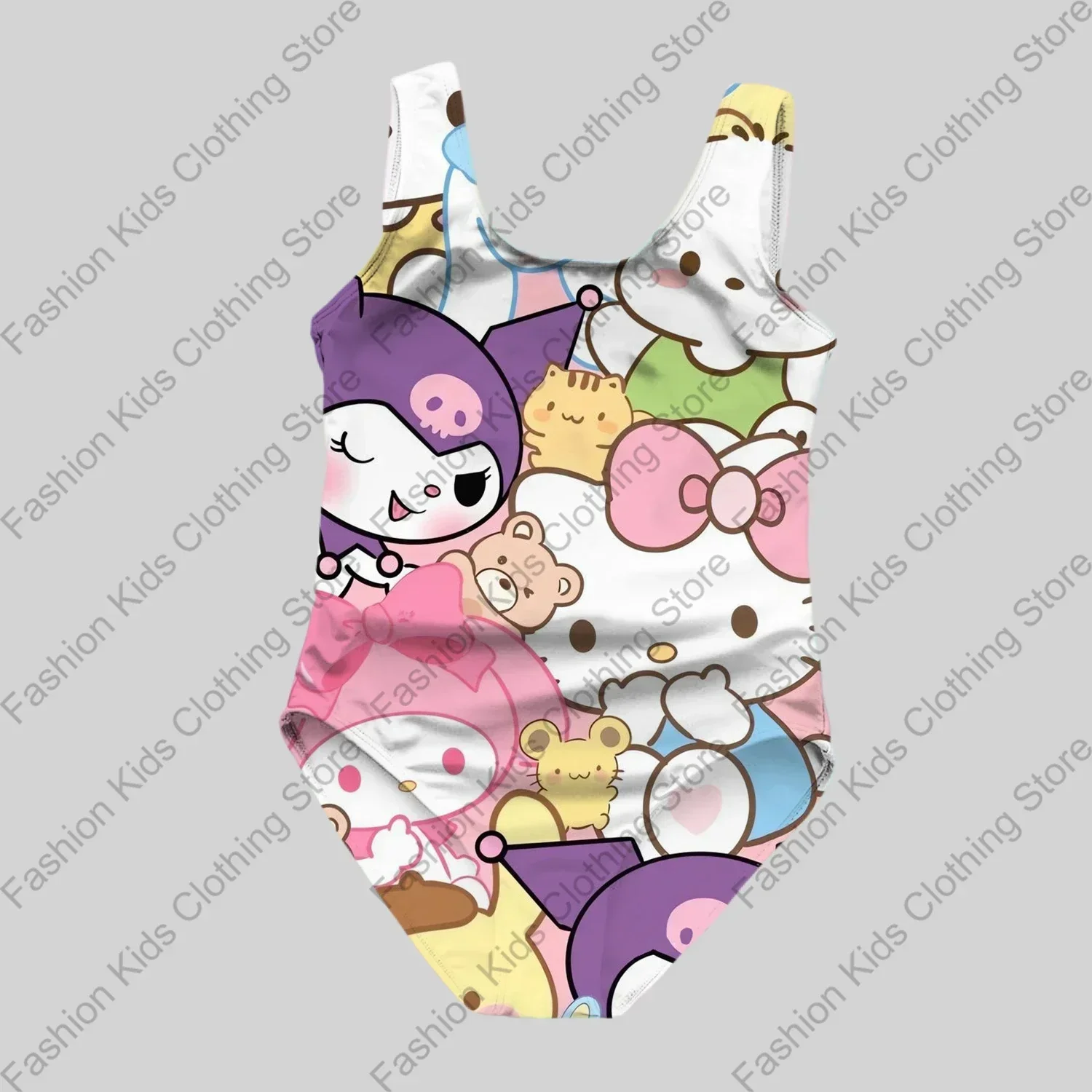

MINISO Girls Summer One-Piece Swimsuit Fashion Cartoon Cute Hello Kitty & Friend Printed Women Swimwear Sleeveless Swim Clothing