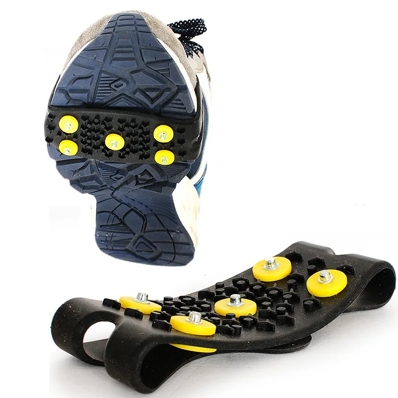 1 Pair 5-Stud TPE Snow Ice Claw Climbing Anti Slip Spikes Grips Crampon Cleats Shoes Cover for Women Men Boots Cover Size 35-43