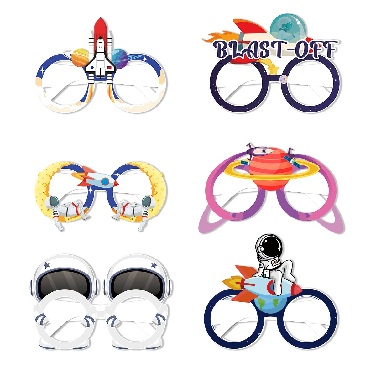 6Pc Creative Outer Space Astronaut Rocket Theme Paper Glasses Kids Birthday Party Photography Props Baby Shower Party Decoration