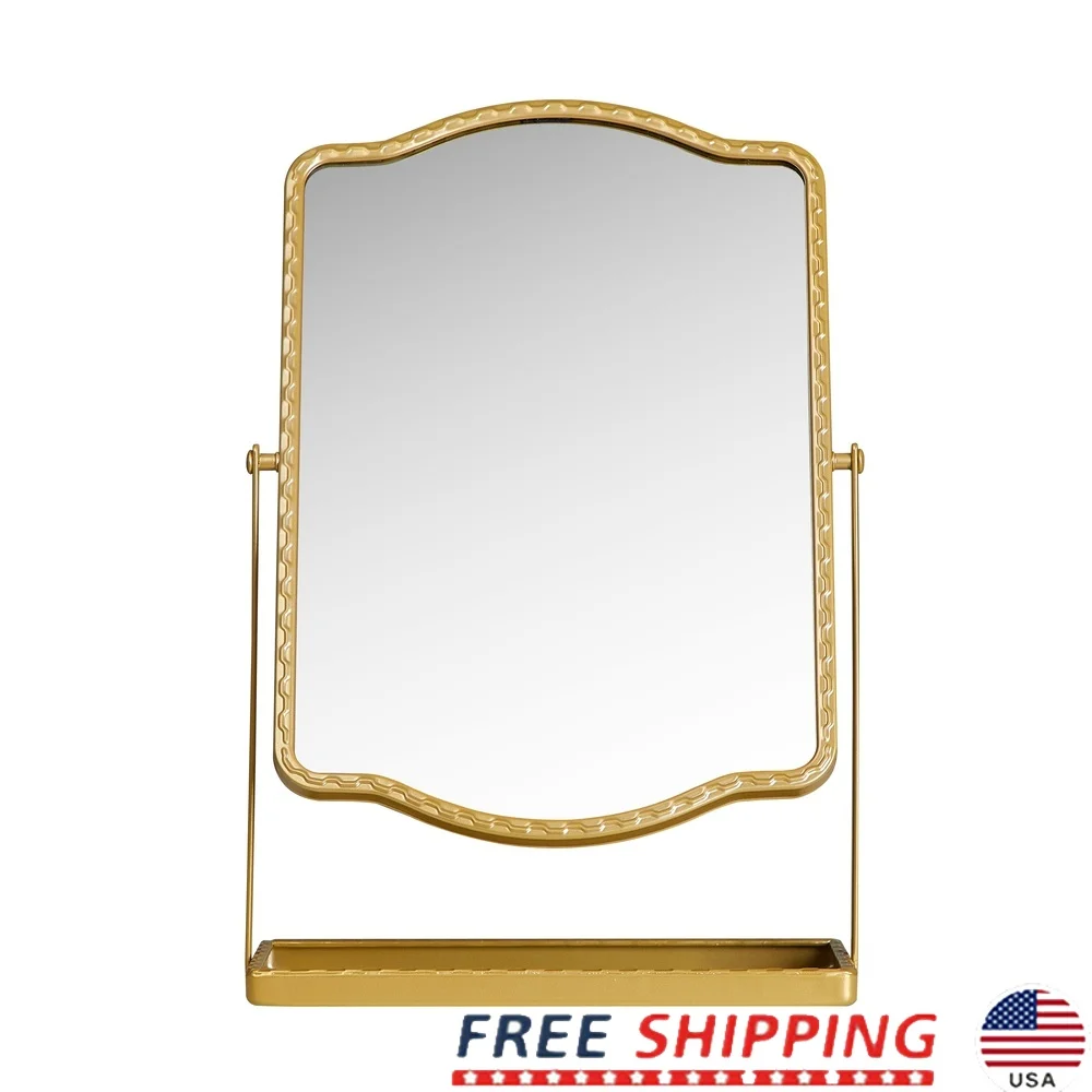 

Vintage Table Mirror with Storage Compartments Distortion-Free Reflection Elegant Design Vanity Dresser Durable Craftsmanship