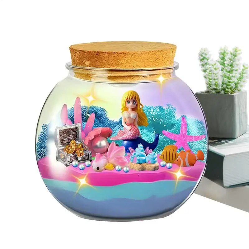 Girls Terrarium Kit LED Night Light Terrarium For Kids With Remote Educational Arts & Crafts Sea Creatures Aquarium For Girls