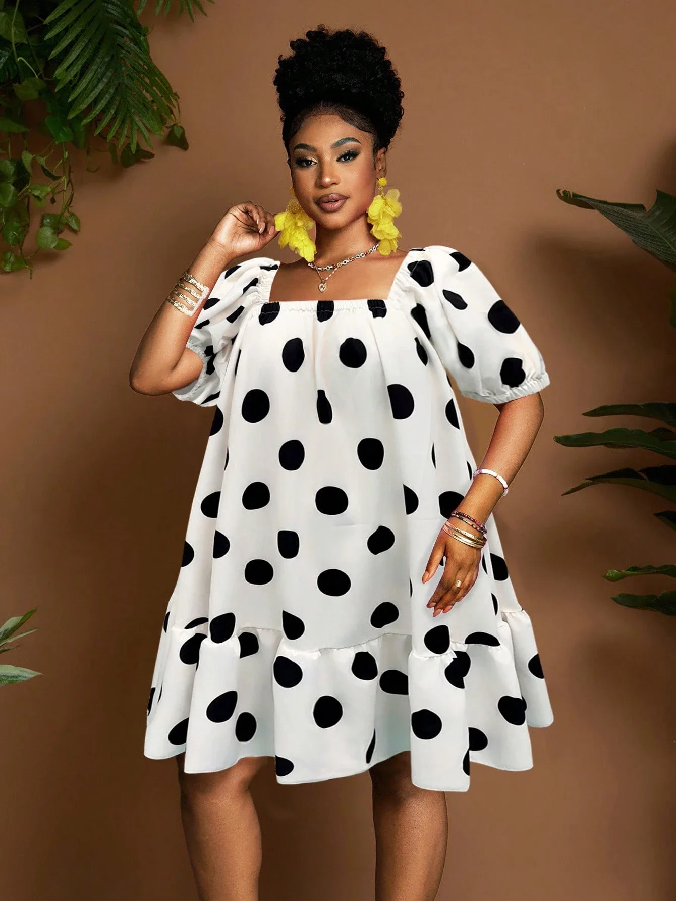 

Polka Dot Off Shoulder A-Line Ruffled Mini Dress Loose Casual Summer Women