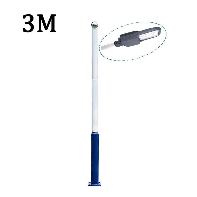 

3 Meter 76mm Port High Street Lamp Pole Segmented Solar Garden Light Stand Blue White Outdoor Park Lighting CCTV Support