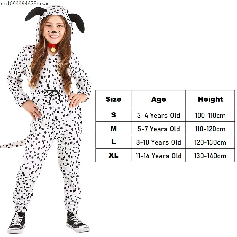 2025, Neuankömmling, Unisex, für Jungen, gepunkteter Hund, einteiliger Overall, Halloween-Dress-Up-Mädchen, entzückendes Dalmatiner-Kostüm für Kinder