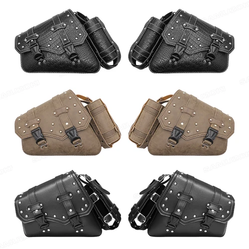 Imagen 1 del producto Bolsa universal para sillín de motocicleta, bolsa lateral para herramientas, maleta impermeable con bolsa para botella de agua, mochila de PU para brazo oscilante, mochila de viaje