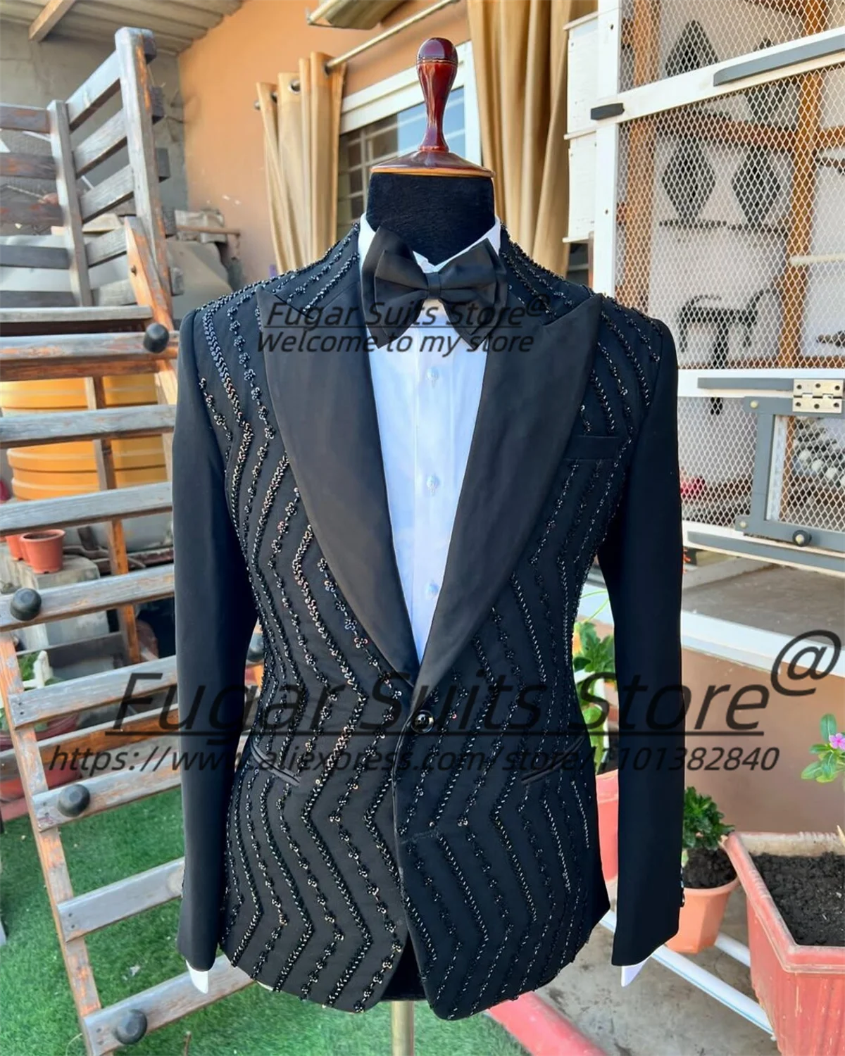 

High-end Hand embroidered Groom Wedding Tuxedos Slim Fit Peak Lapel Party Men Suits Customized Luxuly 2 Pieces Sets Ropa Hombre