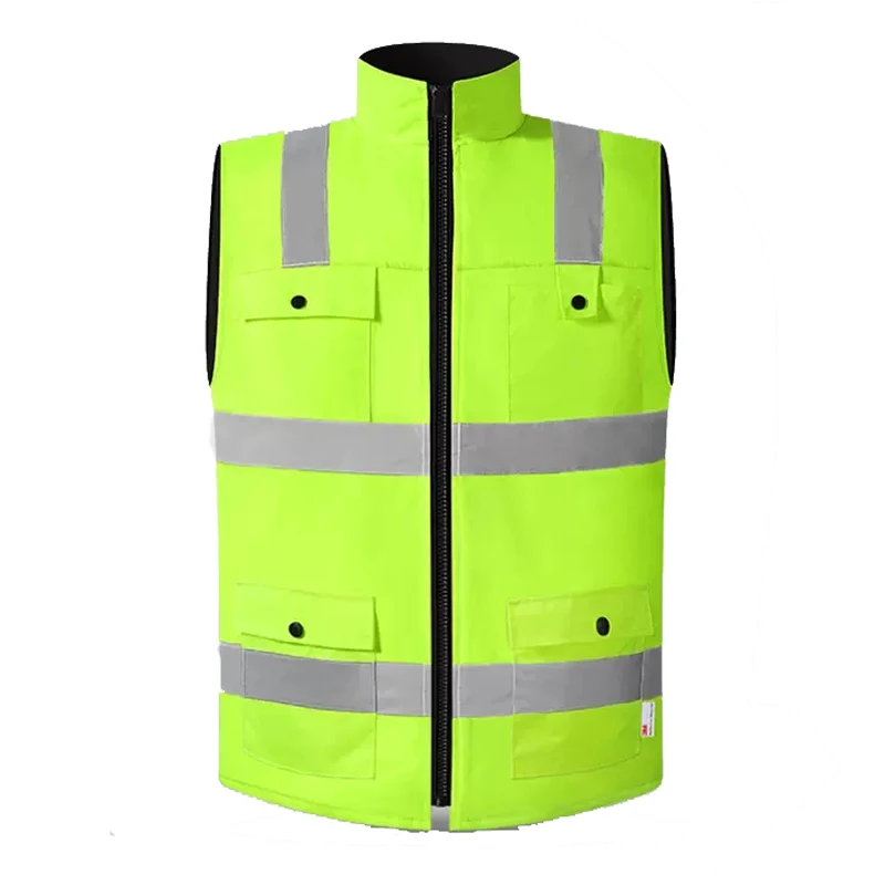 Winter Reflective Warm Jacket Vest with 3M Tapes Oxford and Polar Fleece Fabric Safety Waistcoat Fluorescent Yelow