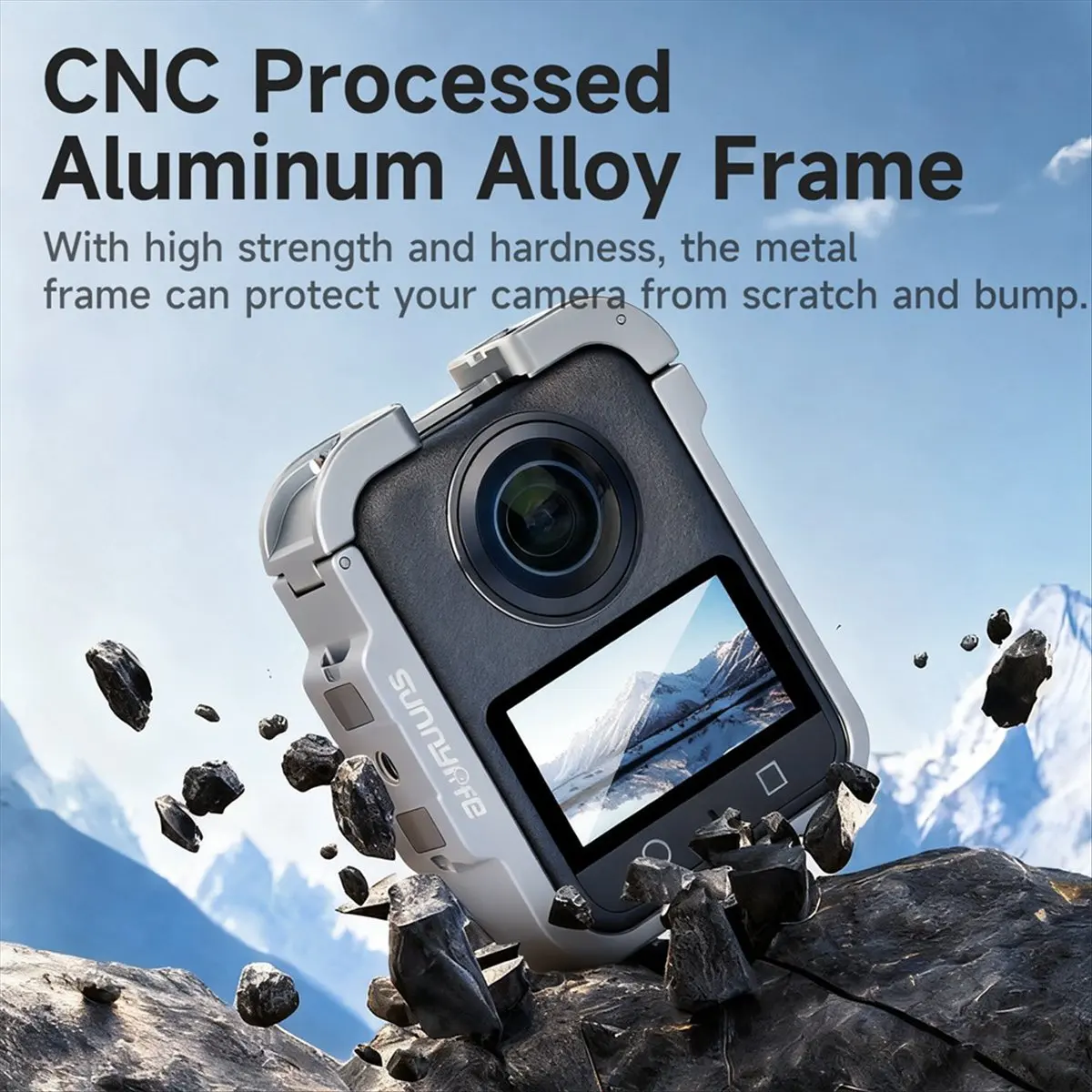 AT33 SUNNYLIFE for DJI Osmo 360 Metal Rabbit Cage Aluminum Alloy Protective Frame with Cold Shoe and 1/4in Threads Expansion