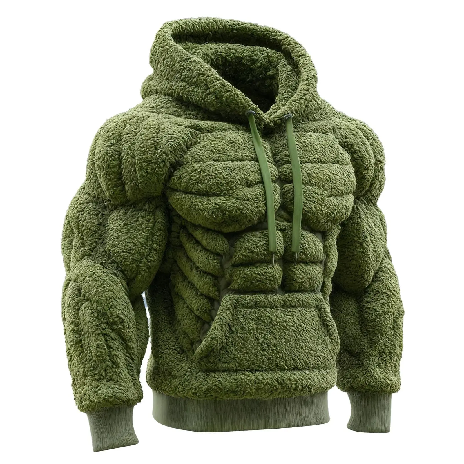 Moletom Masculino de Flanela com Capuz para Carnaval, Moletom com Estampa de Músculos Abdominais, Moletom de Manga Longa com Patchwork, Pulôver Masculino
