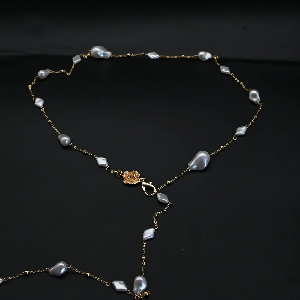 Exquisite Adjustable Baroque Waist Chain Bohemian Imitation Pearl Alloy Belly Chain Sexy Flower Bikini Body Chain Women