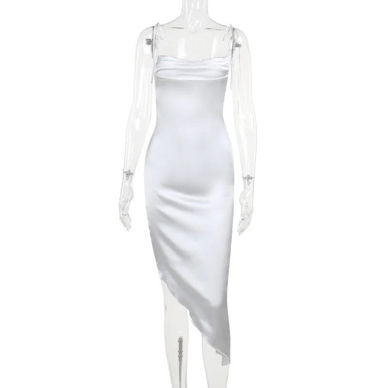 

Summer 2024 new slim fit long dress irregular casual sling satin dress for women