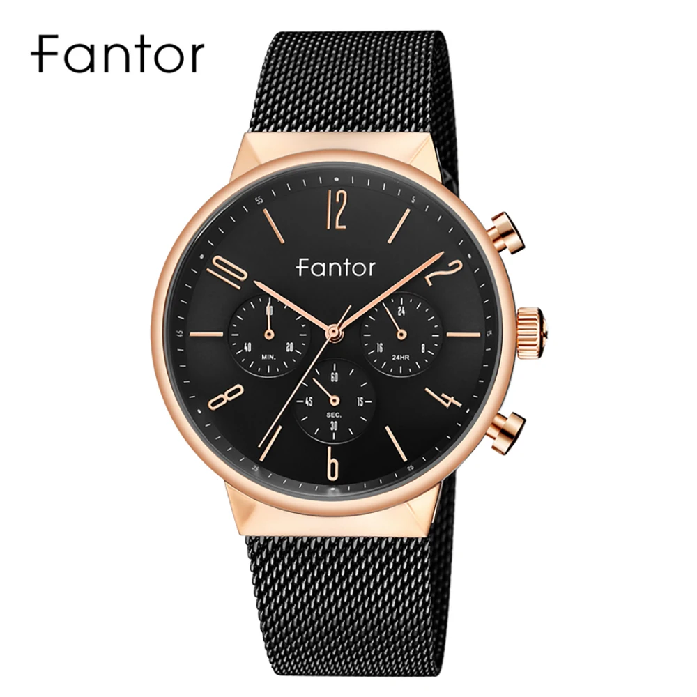 

Fantor Brand Men Luxury Quartz Wristwatch Mens Business Classic Mesh Steel Man Wrist Chronograph Watch