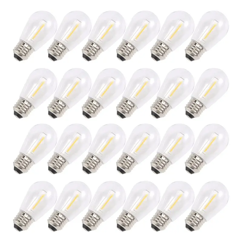 A01F-24 Pack 3V LED S14 Replacement Light Bulbs, Shatterproof Outdoor Solar String Light Bulbs, Warm White