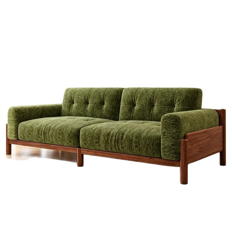 Retro puff sofa, split modular solid wood frame full square