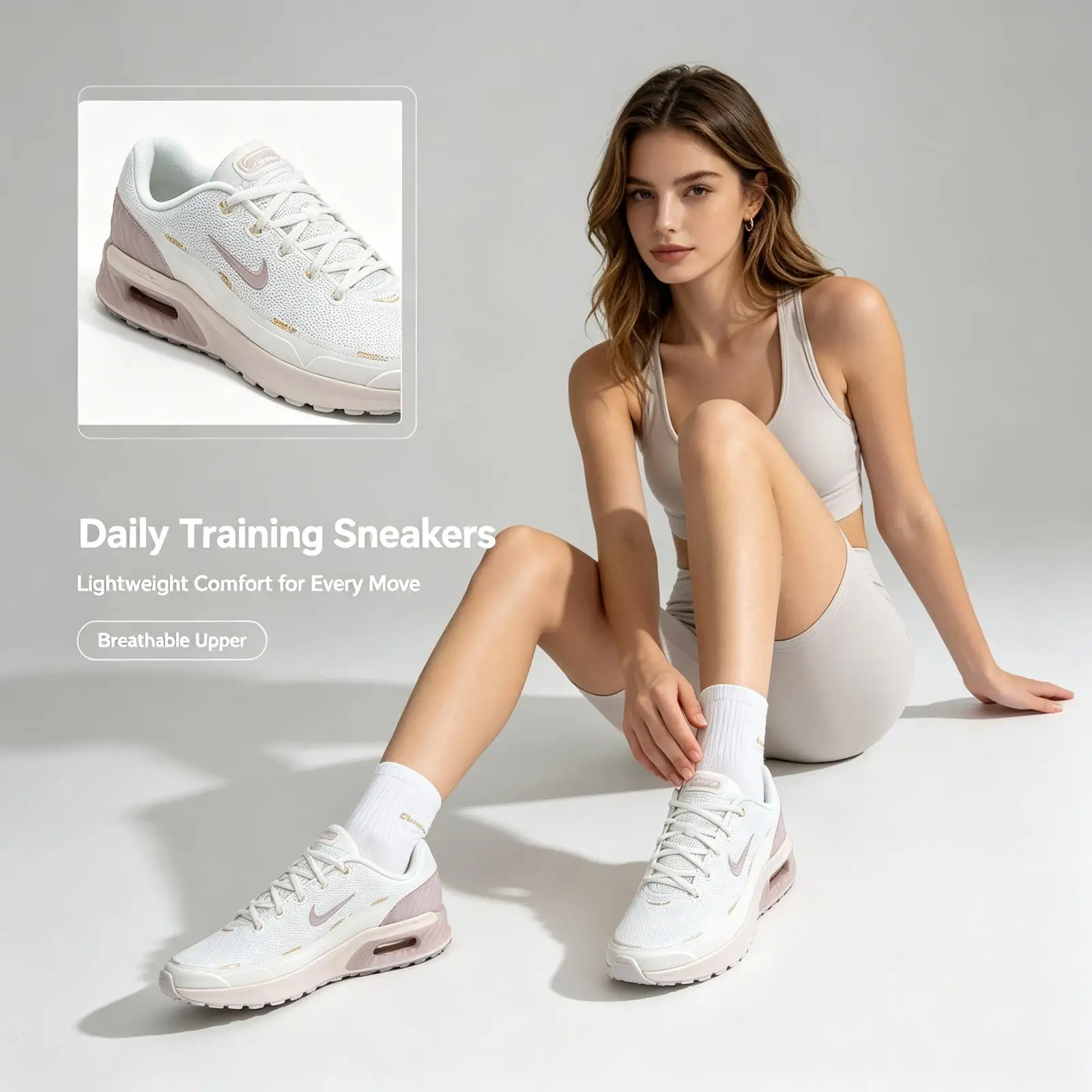 Nike Women's White Gray Gold Training Sneakers Breathable Non-Slip Running Shoes Comfortable Athletic Footwear for Gym Sports - view 6