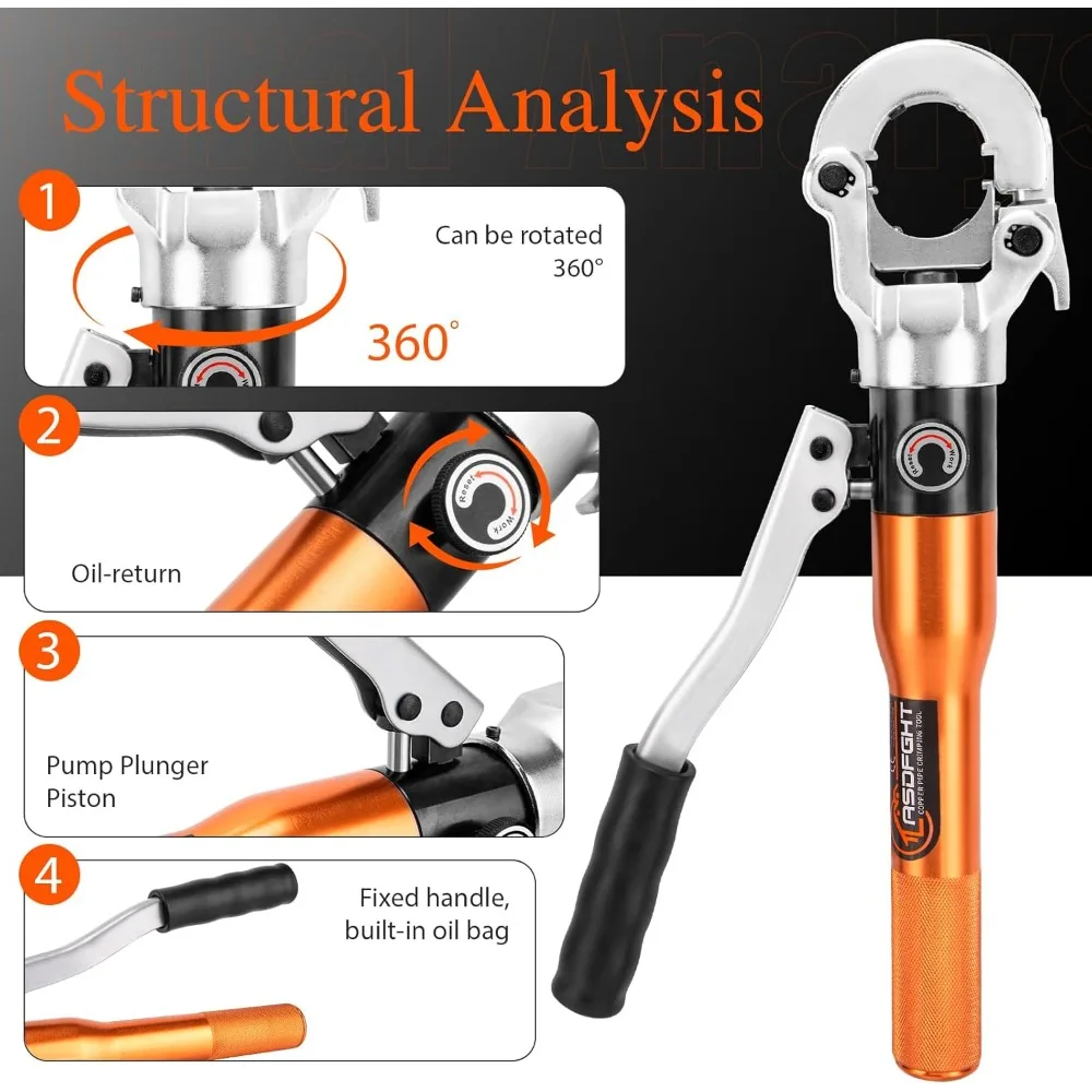 Copper Pipe Crimping Tool - with 1/2", 3/4", 1" Jaws, Copper Tube Fittings Hydraulic Pipe Crimping Tool for Pro Press