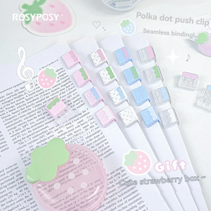 1PC Strawberry Pushing and Pushing Jacket Box Wave Point Hand Account Clip Non Marking Binding Clip Data Storage Clip Small Clip