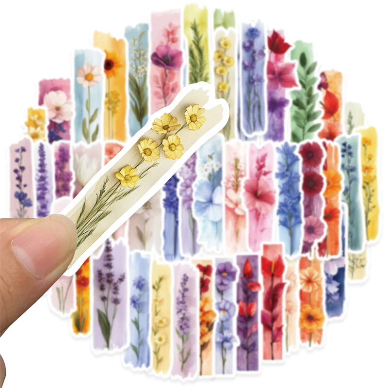 

Набор из 50 длинных наклеек с растениями: милые смешанные цветочные водонепроницаемые виниловые стикеры для скрапбукинга, ноутбуков и дневников