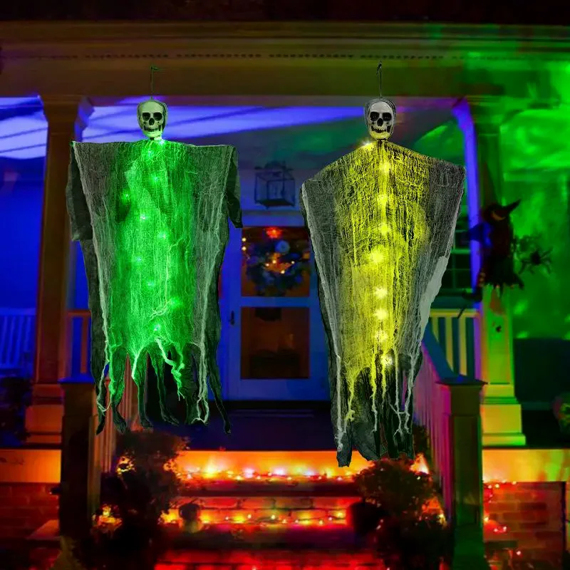 Esqueleto colgante de Halloween, adorno brillante de fantasma, accesorios de terror para decoraciones de Casa Encantada, creación de ambiente de fiesta