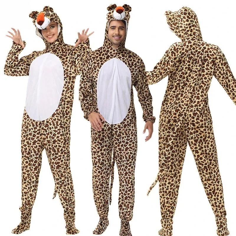 

Leopard Animal Onesie Cosplay Costume - Adult Full-Body Plush Jumpsuit with Hood, Cute Wildlife Character Attire for Costume