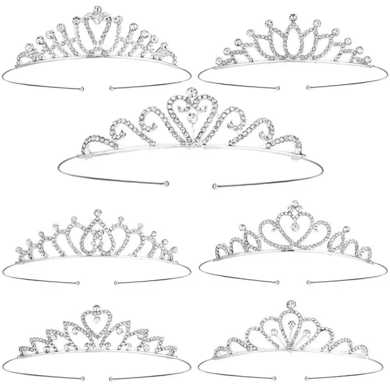 

20pcs Girls Crystal Tiara Crown Princess Silver Rhinestone Headband Women Kids Elegant Hair Jewelry Birthday Party Wedding Decor