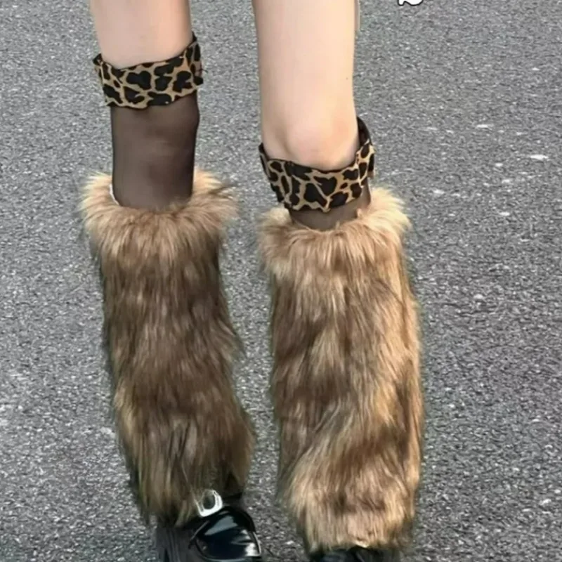 جديد Y2k فو الفراء تدفئة الساق فتاة حار Harajuku شتاء دافئ فروي الأحذية غطاء الجوارب Jk خمر الهيب هوب تأثيري الجوارب اكسسوارات